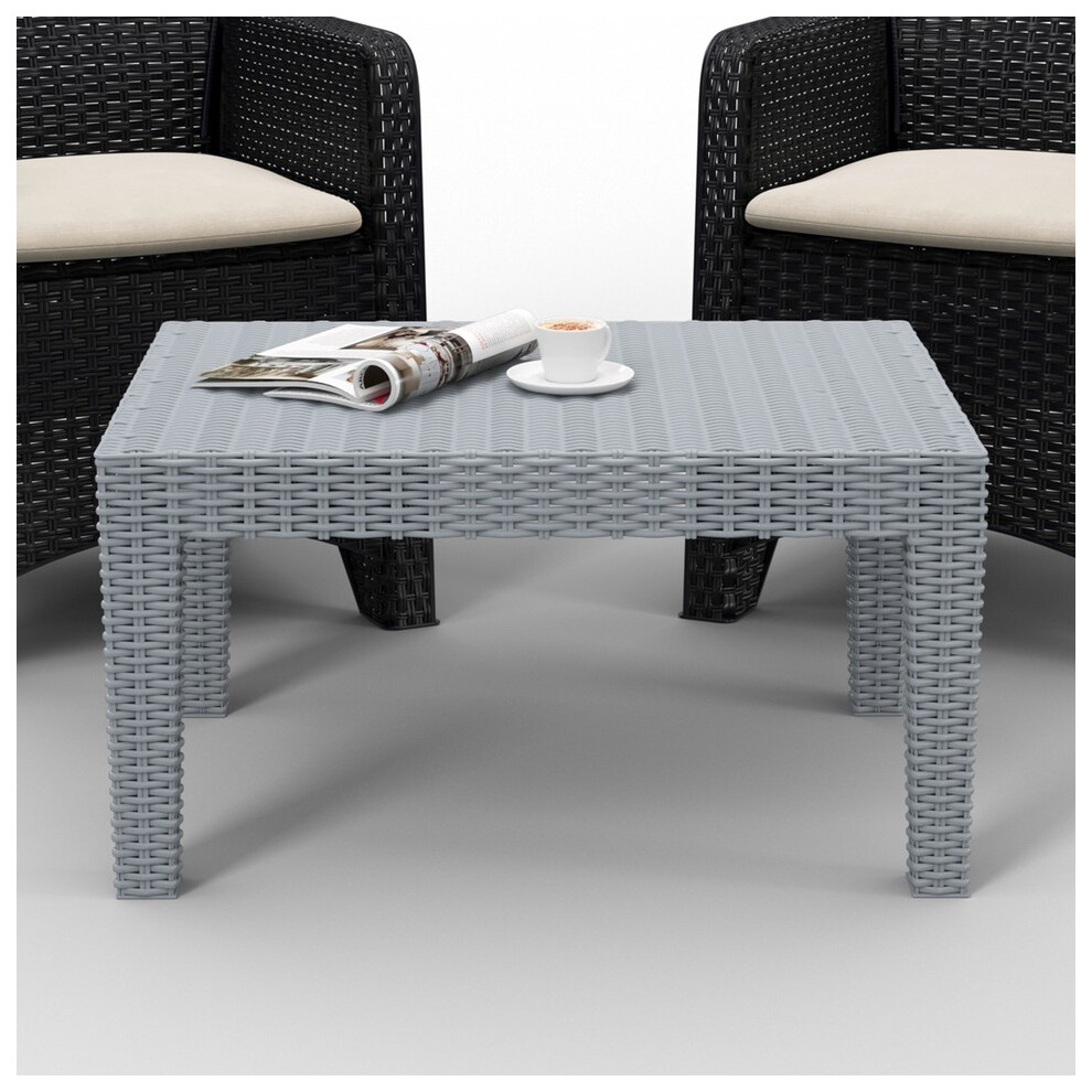 Urbn Living Grey Rattan Coffee End Table Wood Look Top Outdoor Garden Balcony Black
