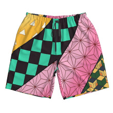 (Demon Slayer Cool Mixed Pattern Design_5531) Famgem Men's Beach Shorts Hawaiian Swim Trunks with Pockets Quick Dry Board Swimwear Bathing Graphic Printed Suit for Surfing Lounge Running Gifts