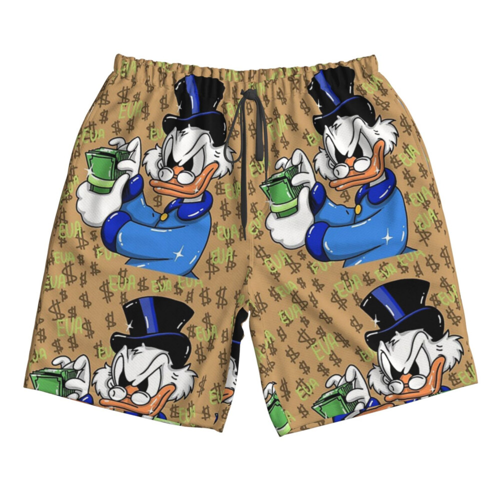 (Golden Scrooge Mcduck And Money Eva Kiseleva_7150) Famgem Men's Beach Shorts Hawaiian Swim Trunks with Pockets Quick Dry Board Swimwear Bathing Graphic Printed Suit for Surfing Lounge Running Gifts