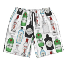 (Gin Bottles Illustration_22266) Famgem Men's Beach Shorts Hawaiian Swim Trunks with Pockets Quick Dry Board Swimwear Bathing Graphic Printed Suit for Surfing Lounge Running Gifts