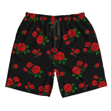 (Floral - Red Roses_4005) Famgem Men's Beach Shorts Hawaiian Swim Trunks with Pockets Quick Dry Board Swimwear Bathing Graphic Printed Suit for Surfing Lounge Running Gifts