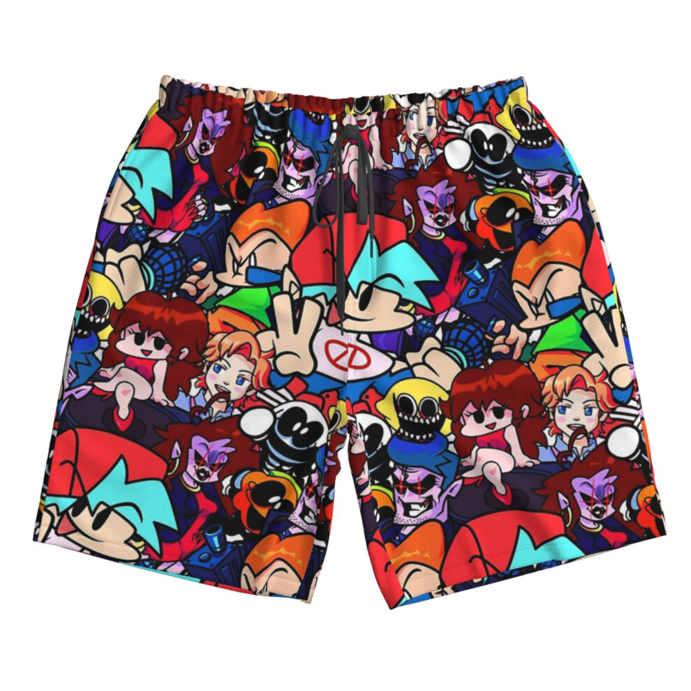(Friday Night Funkin Collage_6733) Famgem Men's Beach Shorts Hawaiian Swim Trunks with Pockets Quick Dry Board Swimwear Bathing Graphic Printed Suit for Surfing Lounge Running Gifts