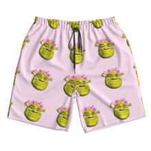 (Kawaii Shrek _3673) Famgem Men's Beach Shorts Hawaiian Swim Trunks with Pockets Quick Dry Board Swimwear Bathing Graphic Printed Suit for Surfing Lounge Running Gifts