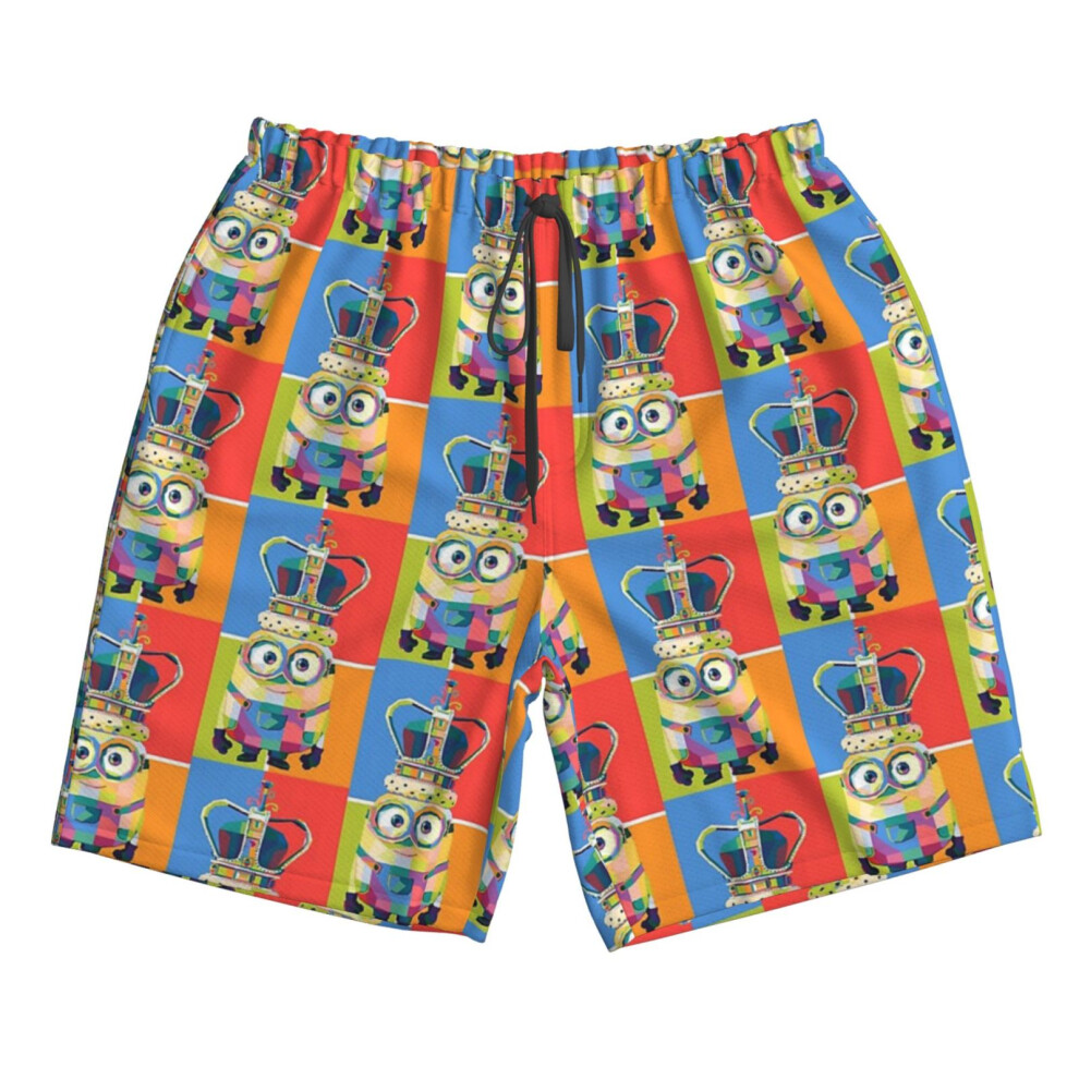 (Minions King Bob Edition_6248) Famgem Men's Beach Shorts Hawaiian Swim Trunks with Pockets Quick Dry Board Swimwear Bathing Graphic Printed Suit for Surfing Lounge Running Gifts