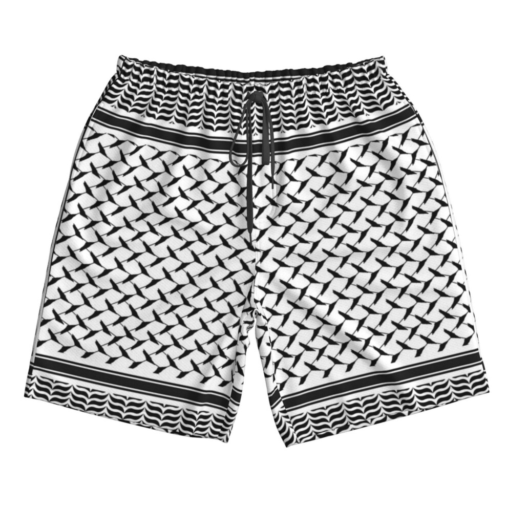 (Palestinian Keffiyeh Palestine Map Pattern_4896) Famgem Men's Beach Shorts Hawaiian Swim Trunks with Pockets Quick Dry Board Swimwear Bathing Graphic Printed Suit for Surfing Lounge Running Gifts