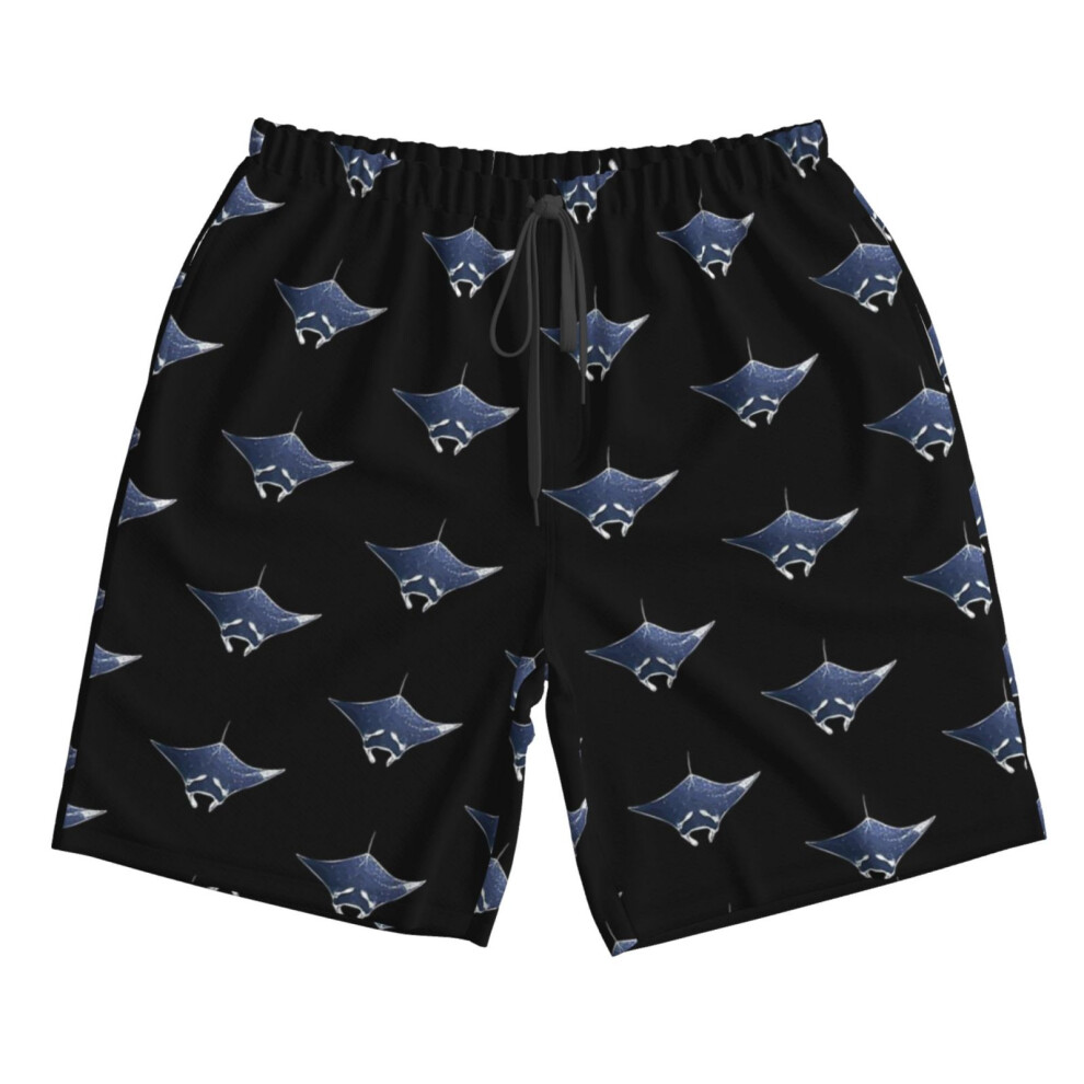 (Manta Ray White Alternate Print_6680) Famgem Men's Beach Shorts Hawaiian Swim Trunks with Pockets Quick Dry Board Swimwear Bathing Graphic Printed Suit for Surfing Lounge Running Gifts