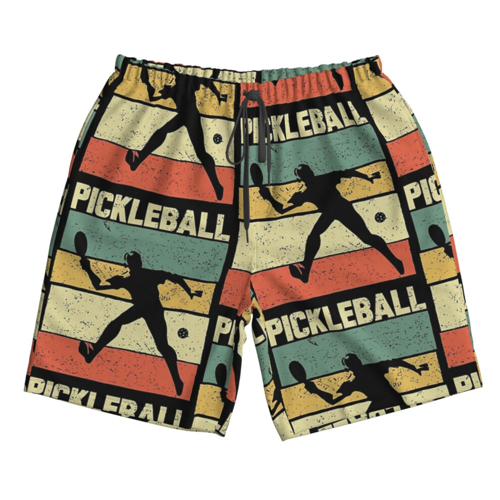 (Pickleball Vintage Distressed Retro Player_6081) Famgem Men's Beach Shorts Hawaiian Swim Trunks with Pockets Quick Dry Board Swimwear Bathing Graphic-image-OPC-PH2XRBH-NEW