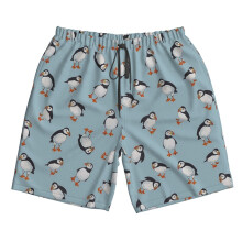 (Perfectly Perfect Puffins!_9830) Famgem Men's Beach Shorts Hawaiian Swim Trunks with Pockets Quick Dry Board Swimwear Bathing Graphic Printed Suit for Surfing Lounge Running Gifts