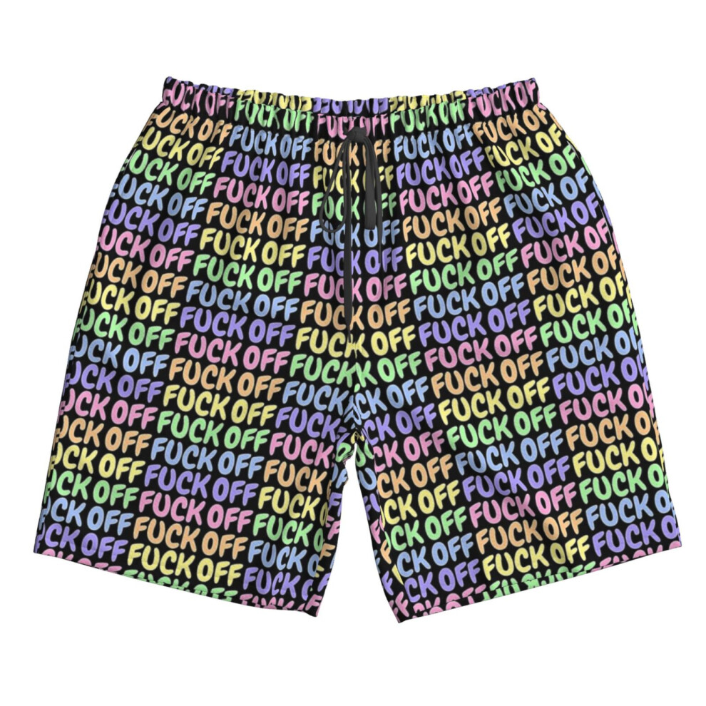 (RAINBOW PASTEL FUCK OFF_8416) Famgem Men's Beach Shorts Hawaiian Swim Trunks with Pockets Quick Dry Board Swimwear Bathing Graphic Printed Suit for S-image-OPC-PH2XSTG-NEW