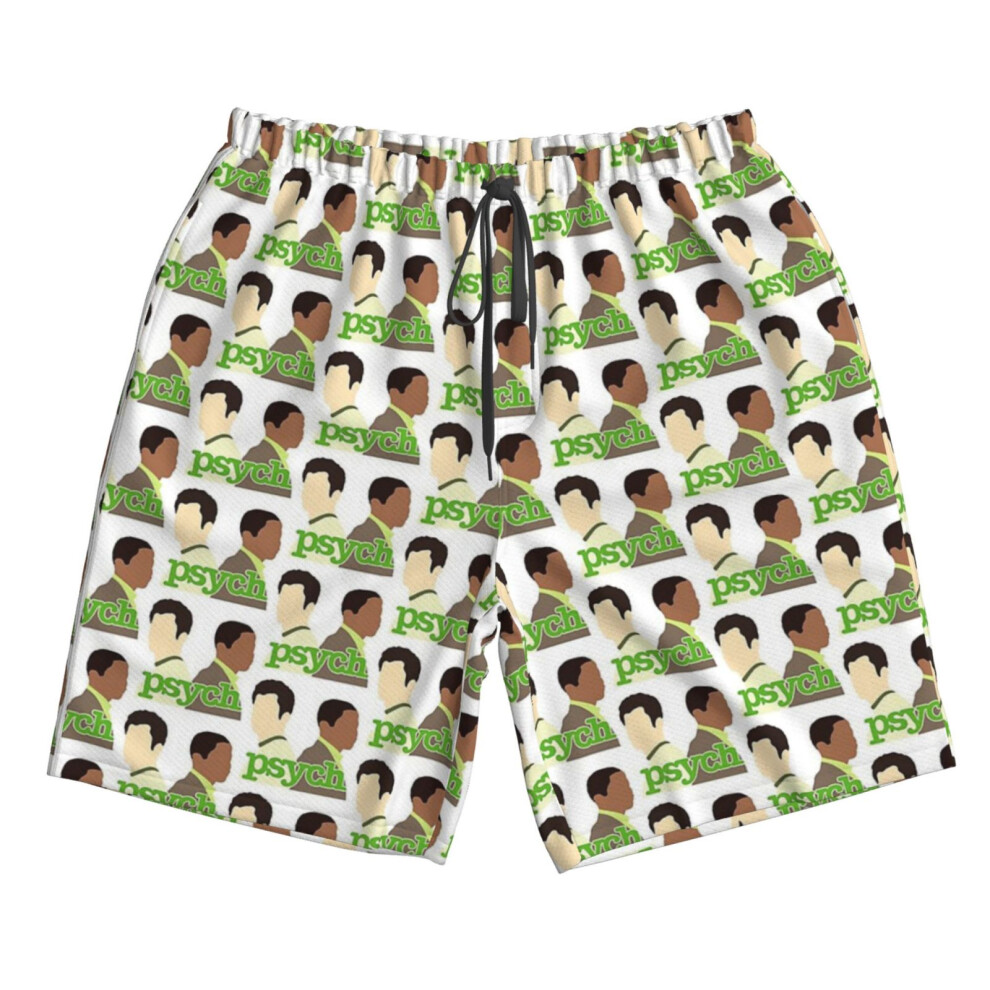 (Psych Logo With Shawn And Gus_5779) Famgem Men's Beach Shorts Hawaiian Swim Trunks with Pockets Quick Dry Board Swimwear Bathing Graphic Printed Suit-image-OPC-PH2XT5Q-NEW