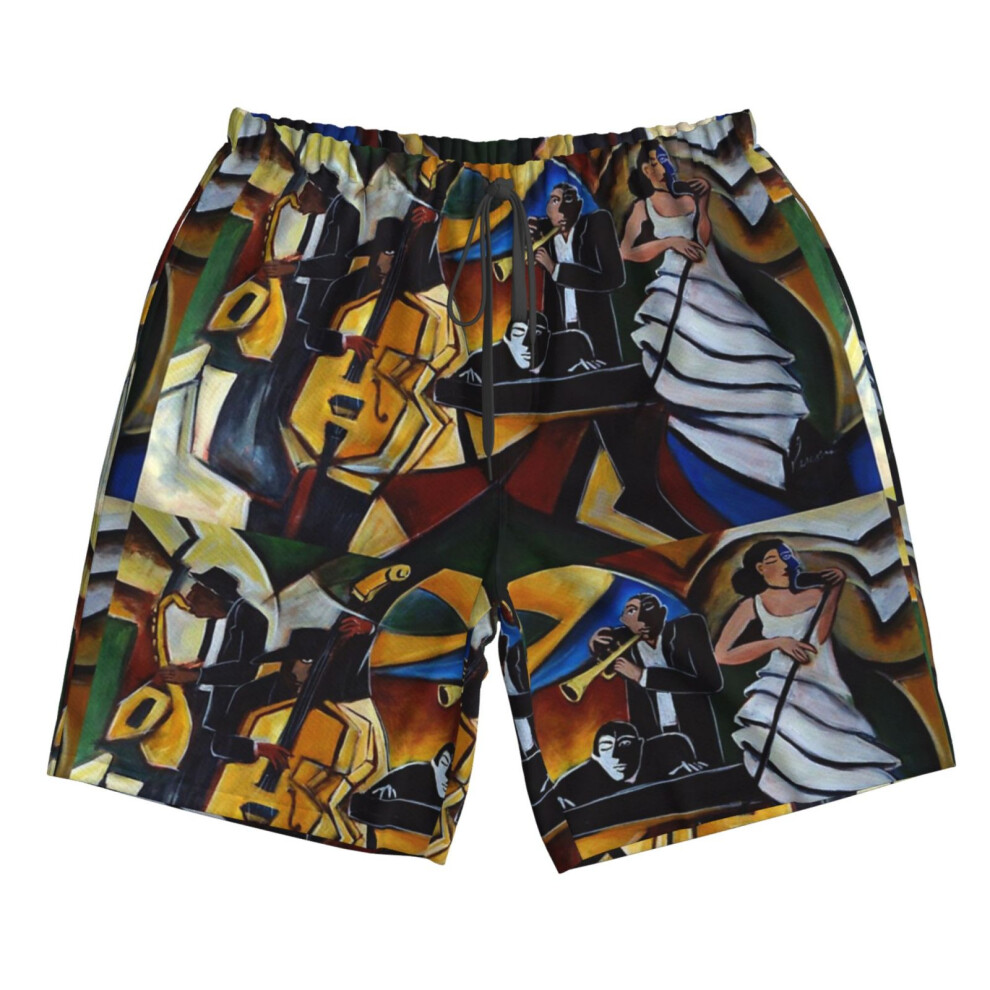 (The Jazz Group_7198) Famgem Men's Beach Shorts Hawaiian Swim Trunks with Pockets Quick Dry Board Swimwear Bathing Graphic Printed Suit for Surfing Lounge Running Gifts