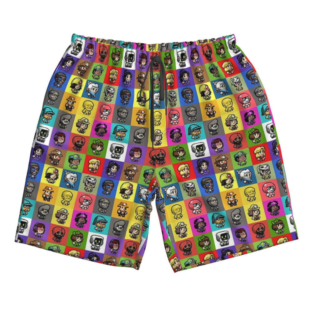 (Spelunky 2 Player Characters Pattern_5903) Famgem Men's Beach Shorts Hawaiian Swim Trunks with Pockets Quick Dry Board Swimwear Bathing Graphic Printed Suit for Surfing Lounge Running Gifts