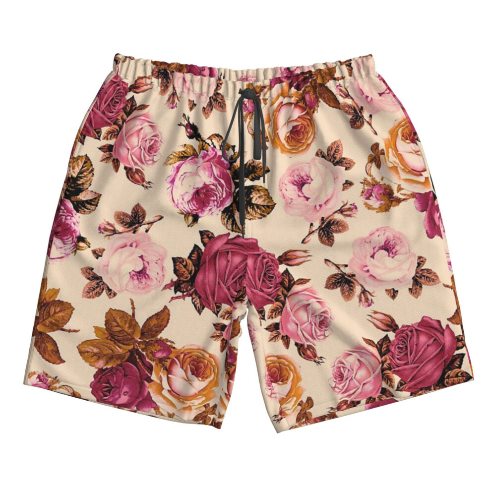 (Vintage Roses_6935) Famgem Men's Beach Shorts Hawaiian Swim Trunks with Pockets Quick Dry Board Swimwear Bathing Graphic Printed Suit for Surfing Lou-image-OPC-PH2XWYM-NEW