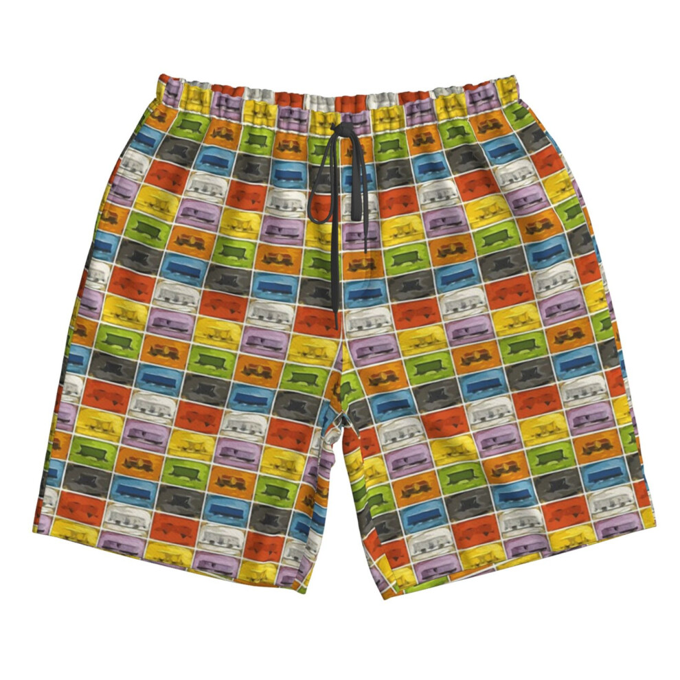 (Ticket To Ride The Trains_6247) Famgem Men's Beach Shorts Hawaiian Swim Trunks with Pockets Quick Dry Board Swimwear Bathing Graphic Printed Suit for-image-OPC-PH2XXQH-NEW