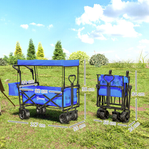 Outsunny Outsunny Outdoor Push Pull Wagon Stroller Cart w/ Canopy Top Blue 1