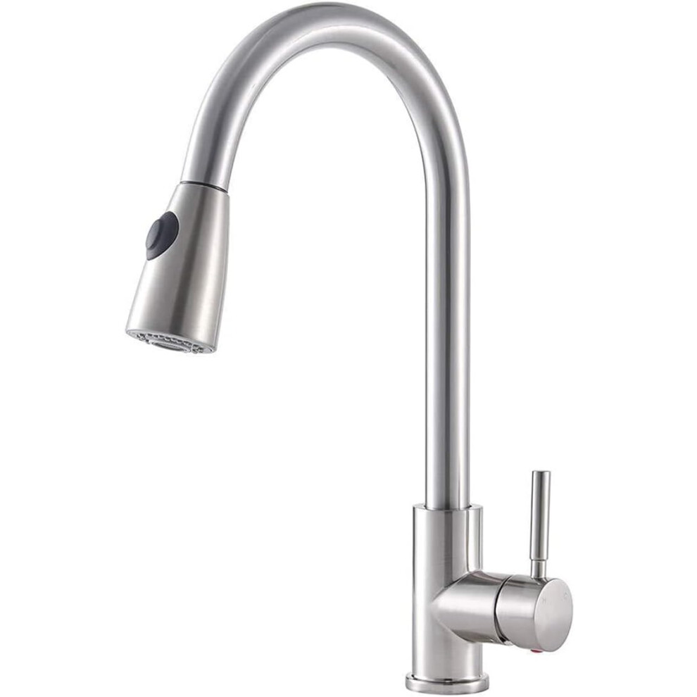 (A) High Arc Kitchen Sink Faucet With Pull Down Sprayer Single Lever Stainless Steel Mixer Taps 749691200589