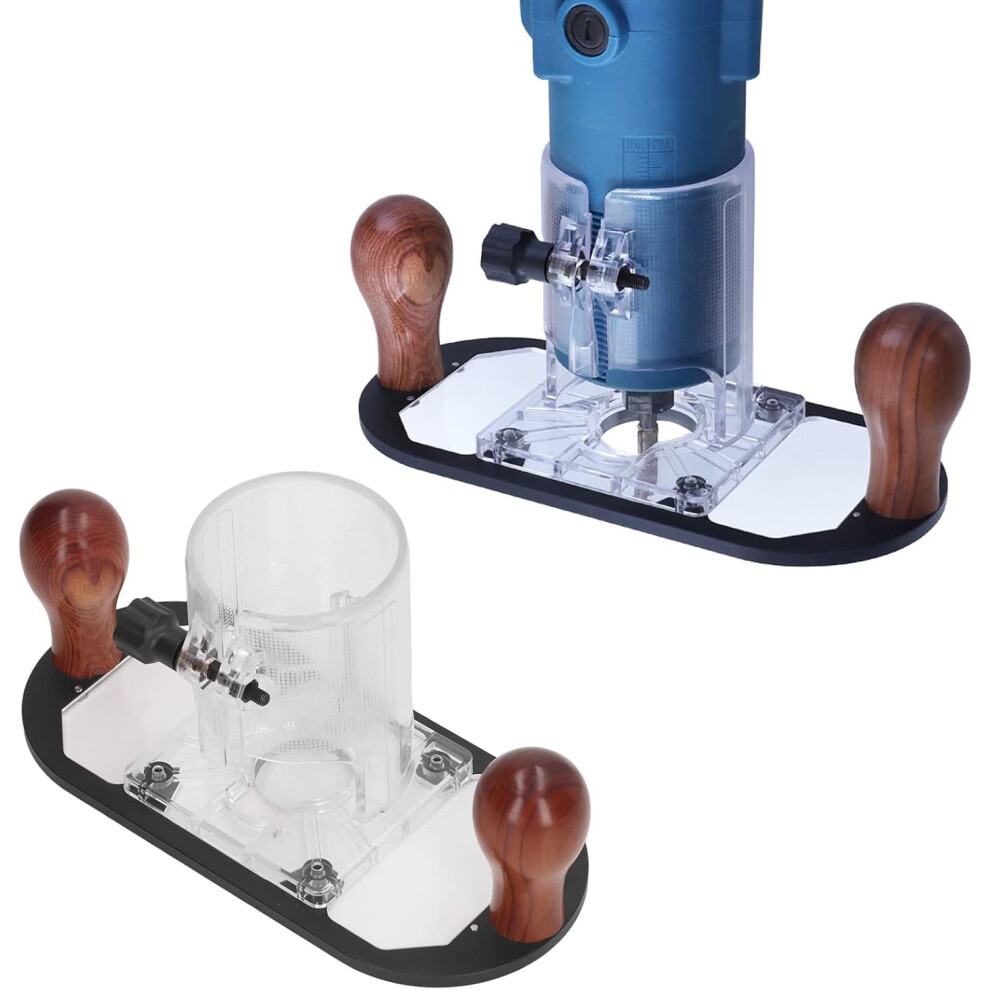 Woodworking Trimmer Base, Transparent Wood Router Trimmer Base, Power Tool Protective Shield With Wooden Handle, For 65Mm Wood Routers 749691200701