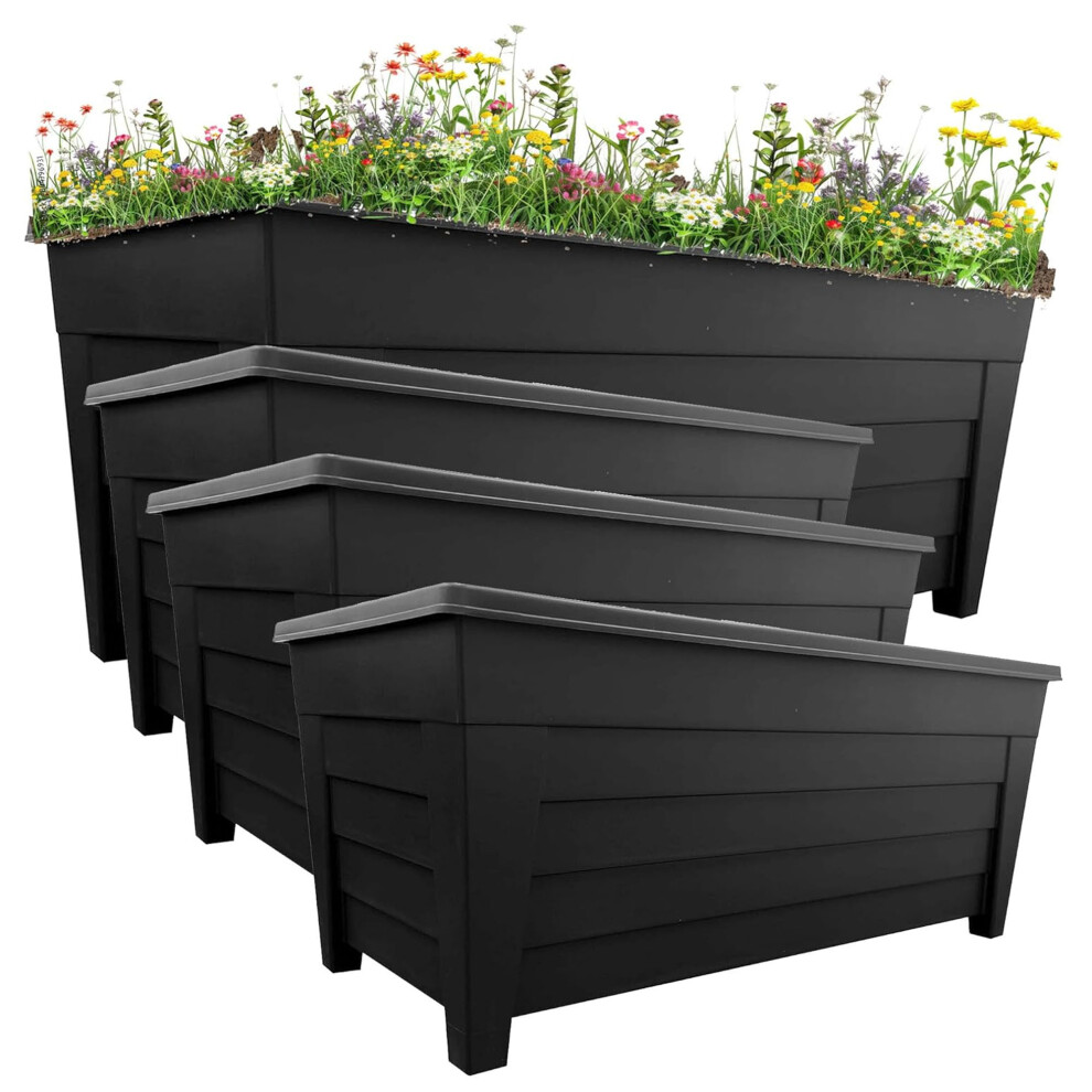 4 Black Large Grosvenor Troughs Long Flower Planters For Home & Garden