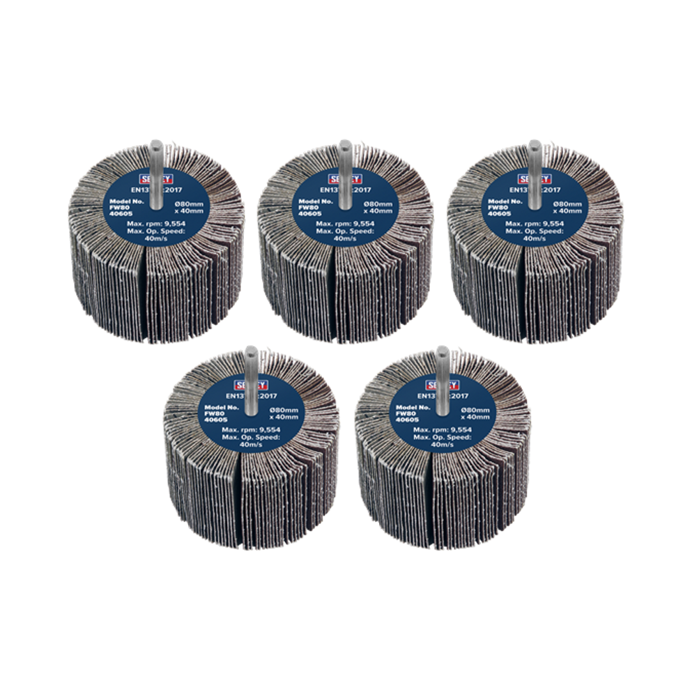 Sealey Abrasive Flap Wheel 80 X 40Mm 60Grit 6Mm Shaft - Pack Of 5