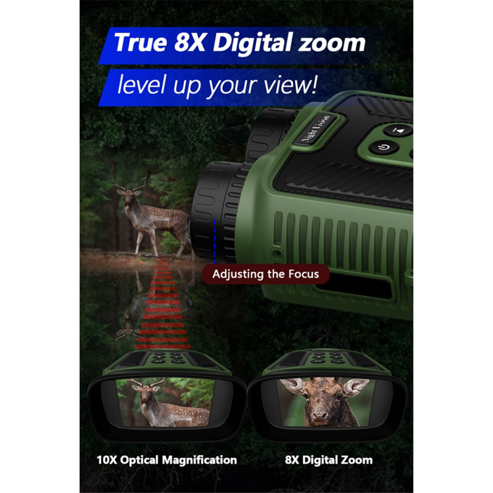 Digital Infrared Night Vision Binoculars Telescope 300M 2.5K Uhd 40Mp 10X Optical 8X Zoom Armygreen 4853082906755