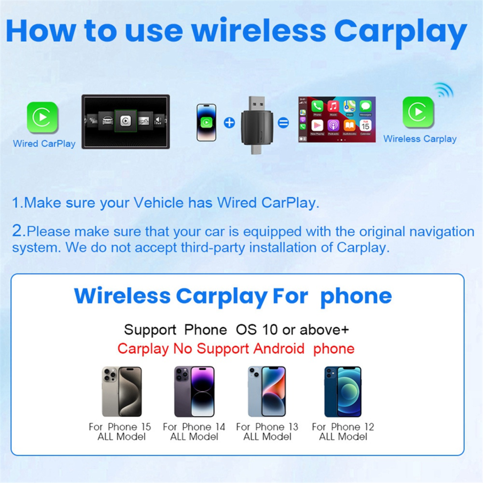 Wireless Carplay Android Auto Adapter 5Ghz Wifi Type-C/Usb Plug And Play 2In1 Dongle For 4853082912077