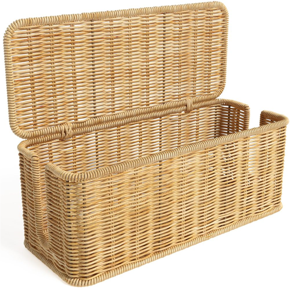 Cable Management Box,Handwoven Imitation Rattan Cord Hider Organizer Box With Lid,2 Open Slots 4853082912619