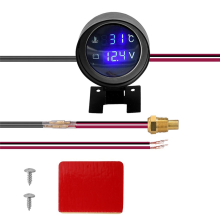 Round Led Digital Car Truck Water Temp Gauge Temperature Sensor Temperatura Moto + Voltmeter Volt Voltage Meter 2 in 1 B