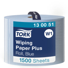 Tork 130051 Wiping Paper Plus / 2 Ply Absorbent QuickDry Paper Roll Suitable for Tork W1 Wipers Wall/Floor/Standard System / Blue / 1 x 510m / ? 39cm