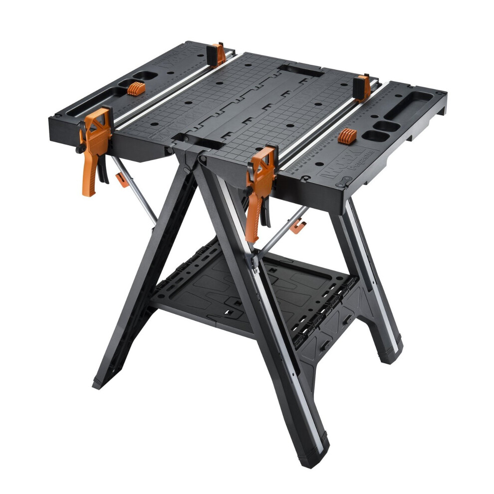 WORX Pegasus WX051 Versatile Multi Function Folding Work Table & Sawhorse with Quick Clamps and Holding Pegs, Portable and Lightweight Workbench,