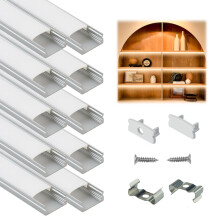 Muzata 10Pack 6.6FT/2M LED Profile with Milky White Cover Silver Aluminum U Shape Diffuser Channel LED Strip Light Diffuser Easy Installation U1SW WW