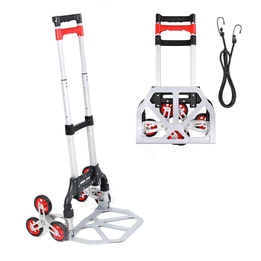 Navaris Folding Hand Trolley - Lightweight Aluminium Collapsible Dolly Truck With Wheels - Stair Climbing Cart Carrier For Goods With Bungee Cord