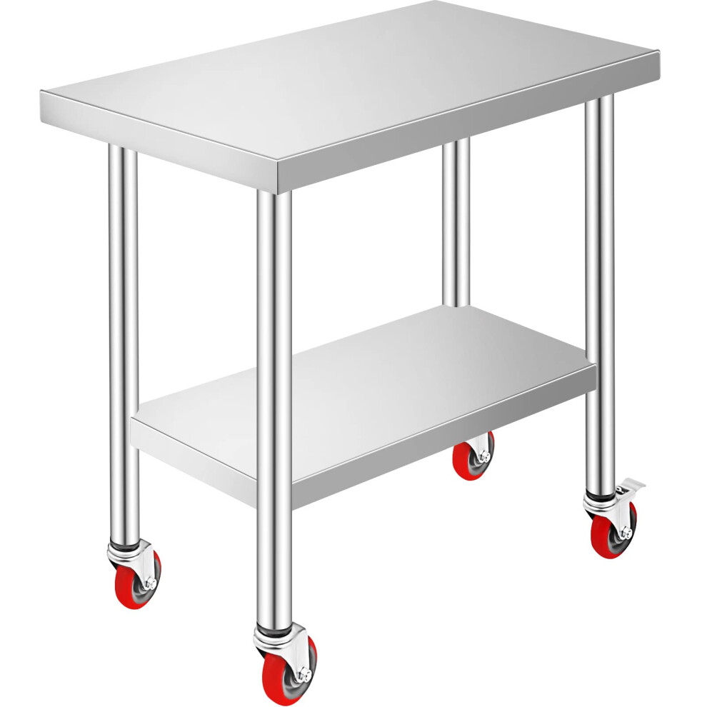 VEVOR Work Table 30 x 18 x 34 Inches Stainless Steel Catering Work Table 100 kg for Load Capacity Food Preparation Table Commercial Work Table for