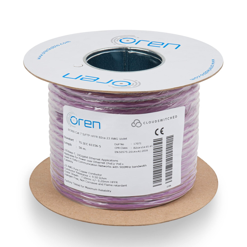 Oren Cat7 Ethernet Cable - 50M, 23 Awg Copper Wire, 900 Mhz Bandwidth ? High Speed S/Ftp Internet Lan Network Cable, Halogen Free, Non-Corrosive, 5051219980923