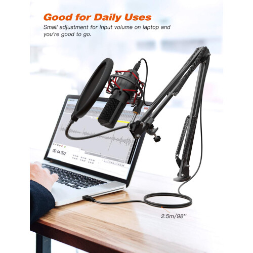 FIFINE FIFINE Gaming microphone USB Microphone Kit with Arm Stand, Shock Mount, Pop Filter Desktop Laptop Windows/Mac Computer Microphone for Streaming, 2