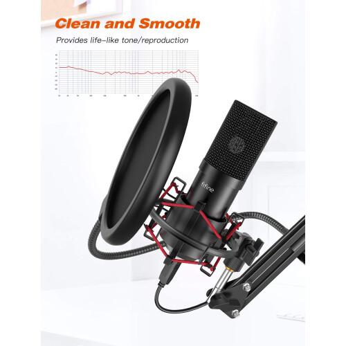 FIFINE FIFINE Gaming microphone USB Microphone Kit with Arm Stand, Shock Mount, Pop Filter Desktop Laptop Windows/Mac Computer Microphone for Streaming, 1