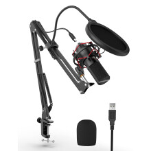 FIFINE Gaming microphone USB Microphone Kit with Arm Stand, Shock Mount, Pop Filter Desktop Laptop Windows/Mac Computer Microphone for Streaming,
