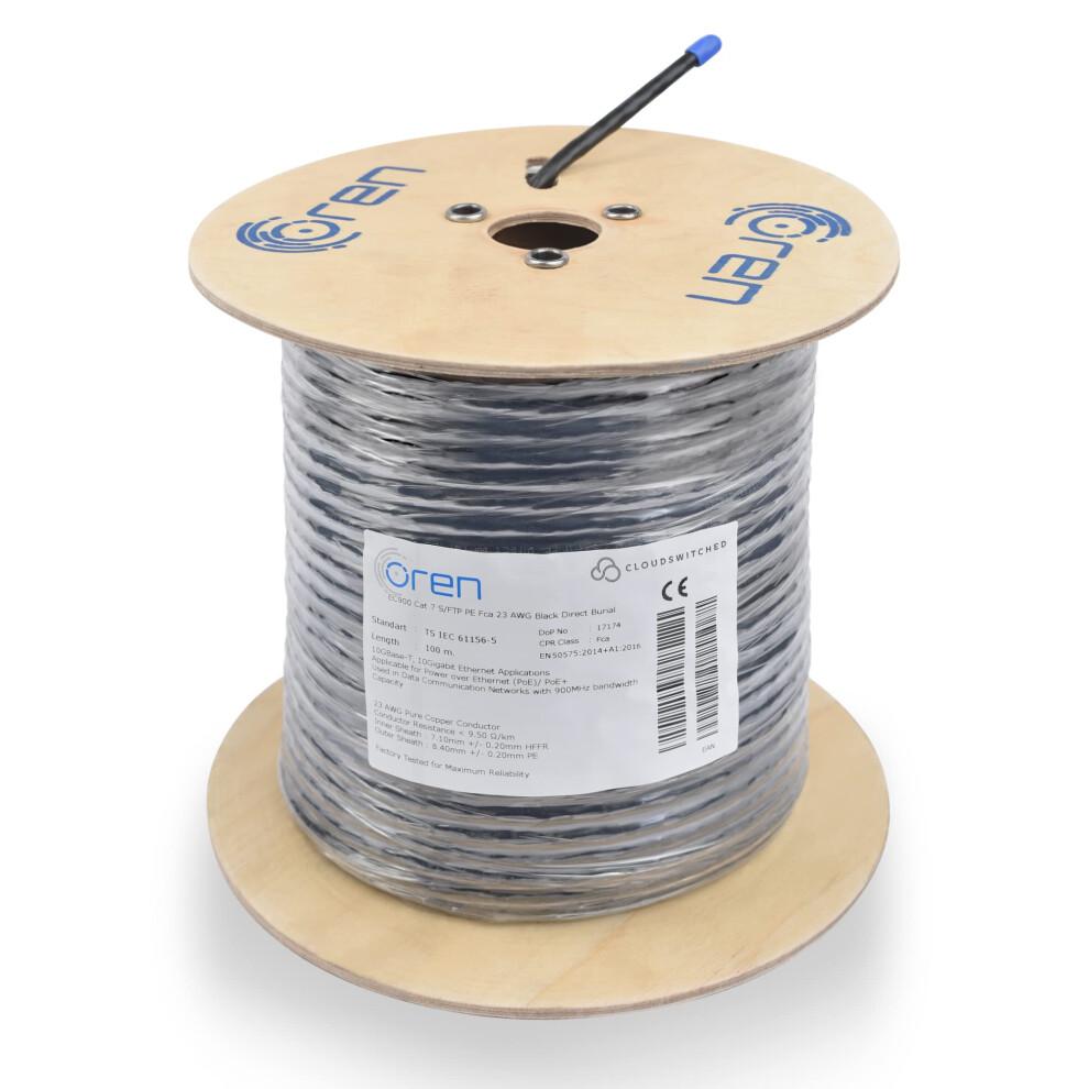 Oren Cat7 Outdoor Ethernet Cable 100M - Direct Burial - 23 Awg Pure Copper Wire - 900 Mhz Bandwidth S/Ftp Internet Lan Network Cable, Halogen Free, 5051219981272