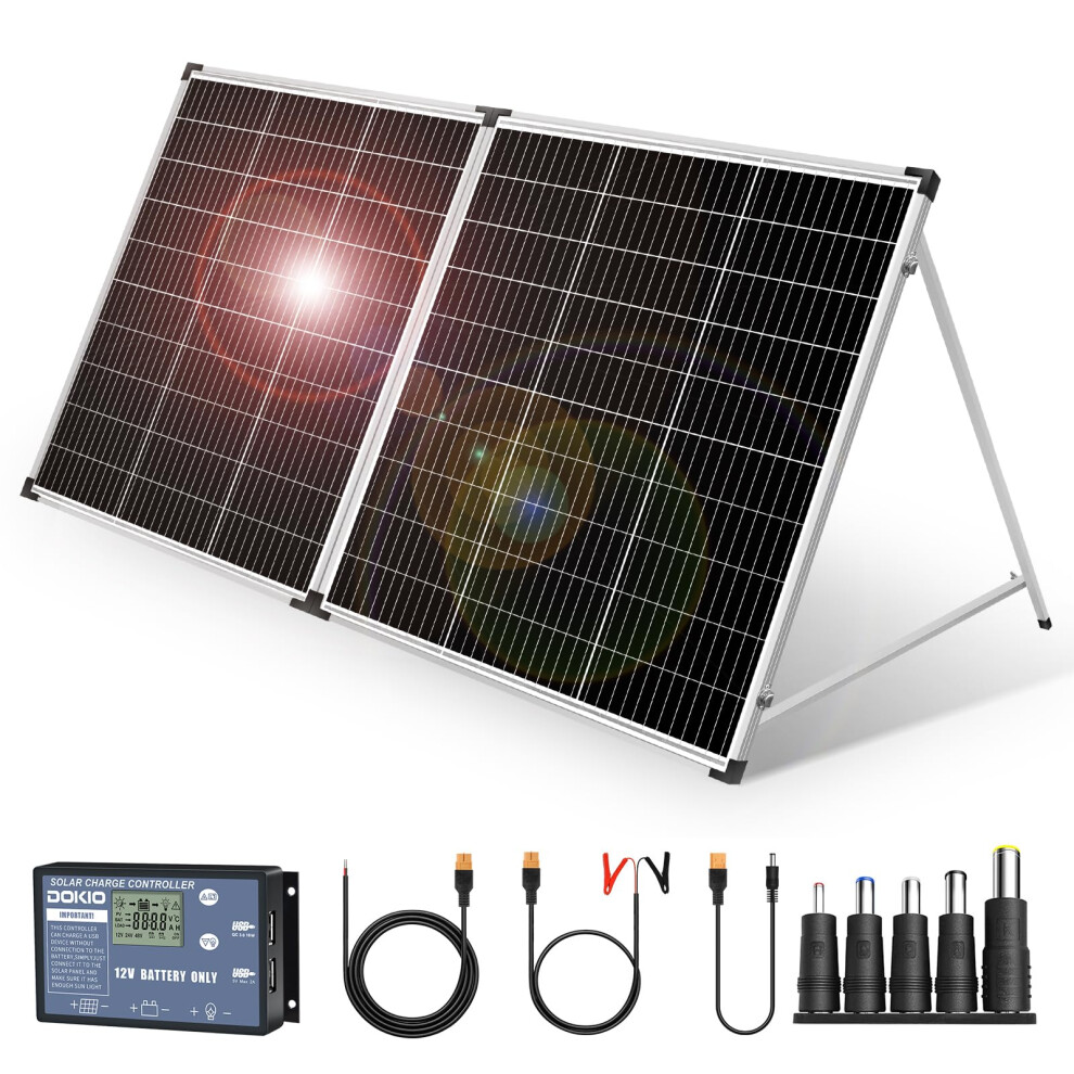 Dokio Foldable Portable Solar Panel 200W 12V Monocrystalline Solar Suitcase With 20A Controller 5051219982262