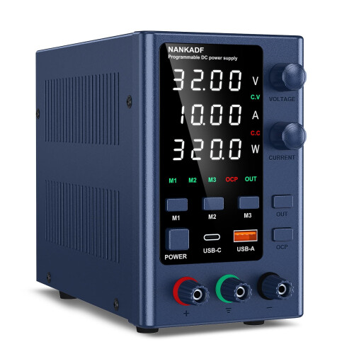 DC Power Supply 0-32V 0-10A, Lab DC Power Supply Variable with Memory Storage, Bench Power Supply with Encoder Adjustment & USB-A/Type-C Fast Charging
