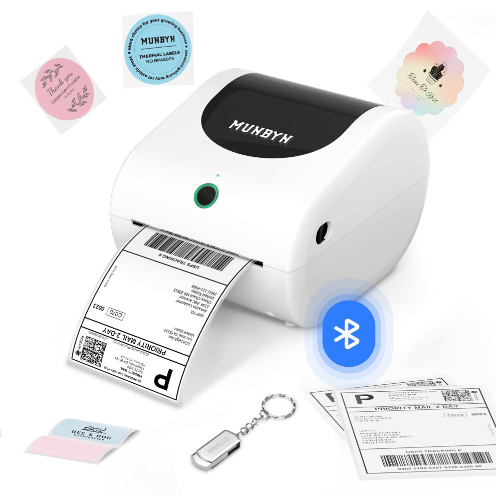 MUNBYN Bluetooth Shipping Label Printer, 4x6 Bluetooth Thermal Label Printer for Small Business, Compatible with iPhone, Android, Windows, macOS,