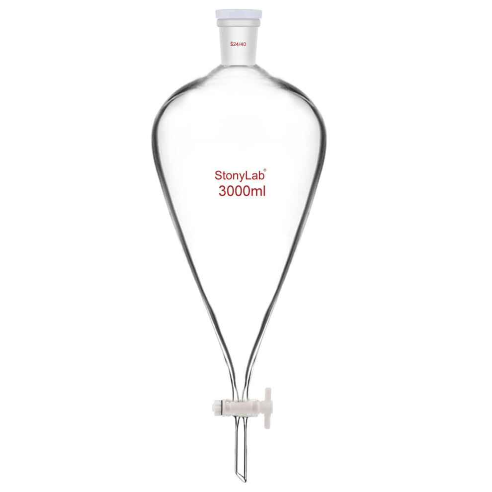 StonyLab Borosilicate Glass 3000ml Heavy Wall Conical Separatory Funnel with 24/40 Joints and PTFE Stopcock, 3 L (3 Liter)-image-OPC-PH2ZBB6-NEW
