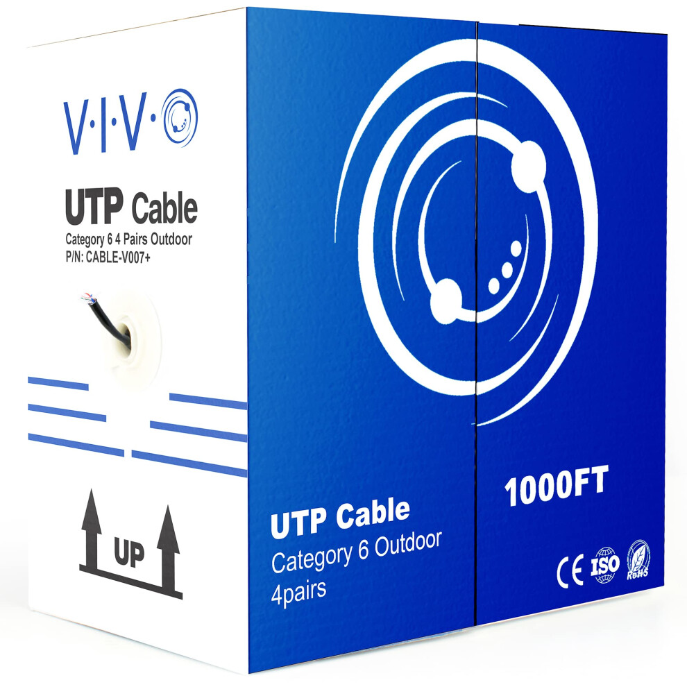 VIVO Black 305m Bulk Cat6, CCA Ethernet Cable, 23 AWG, UTP Pull Box, Cat-6 Wire, Waterproof, Outdoor, Direct Burial CABLE-V007