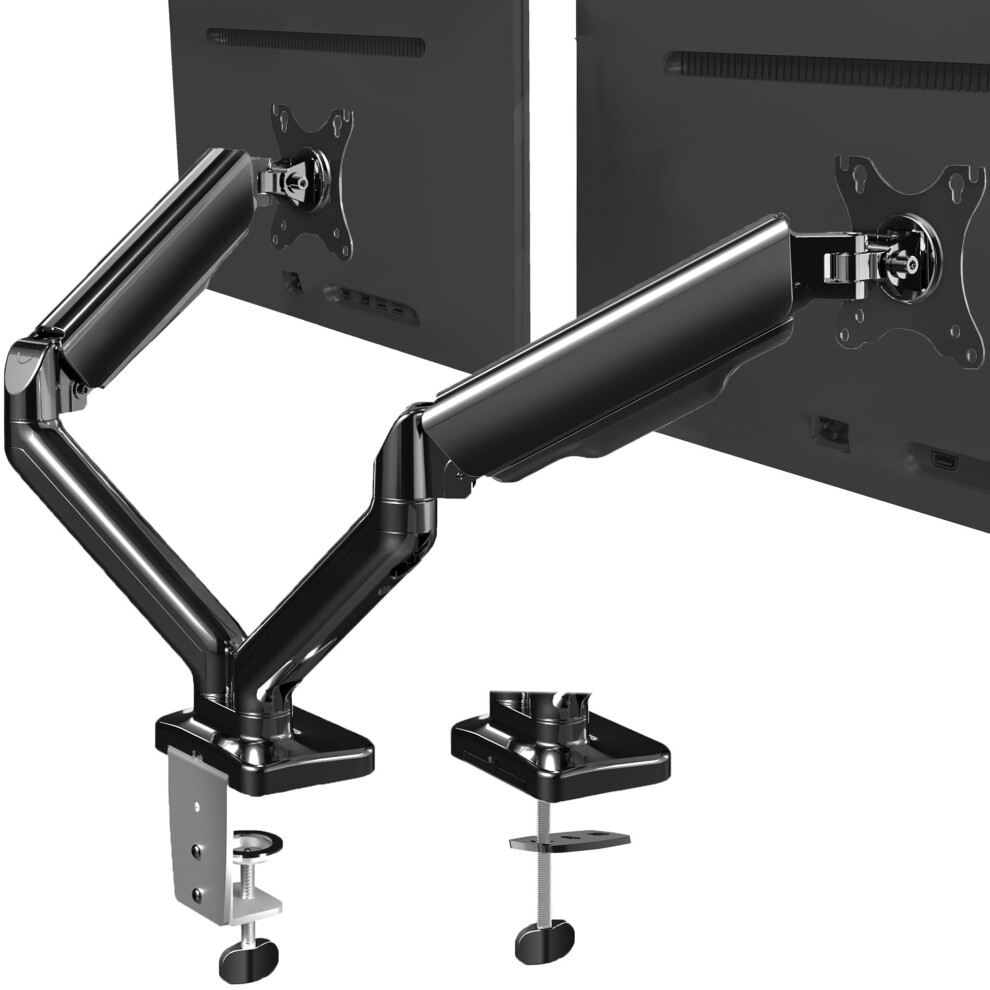 VIVO Dual Arm Monitor Desk Mount Height Adjustable, Tilt, Swivel, Counterbalance Pneumatic Stand, VESA Bracket Arm Fits Most Screens up to 32 inches,