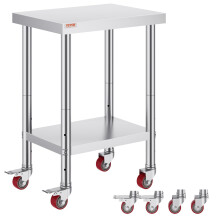 Mophorn Stainless Steel Catering Work Table 24x18 Inch Commercial Kitchen Table with 4 Wheels Commercial Food Prep Workbench with Flexible Adjustment
