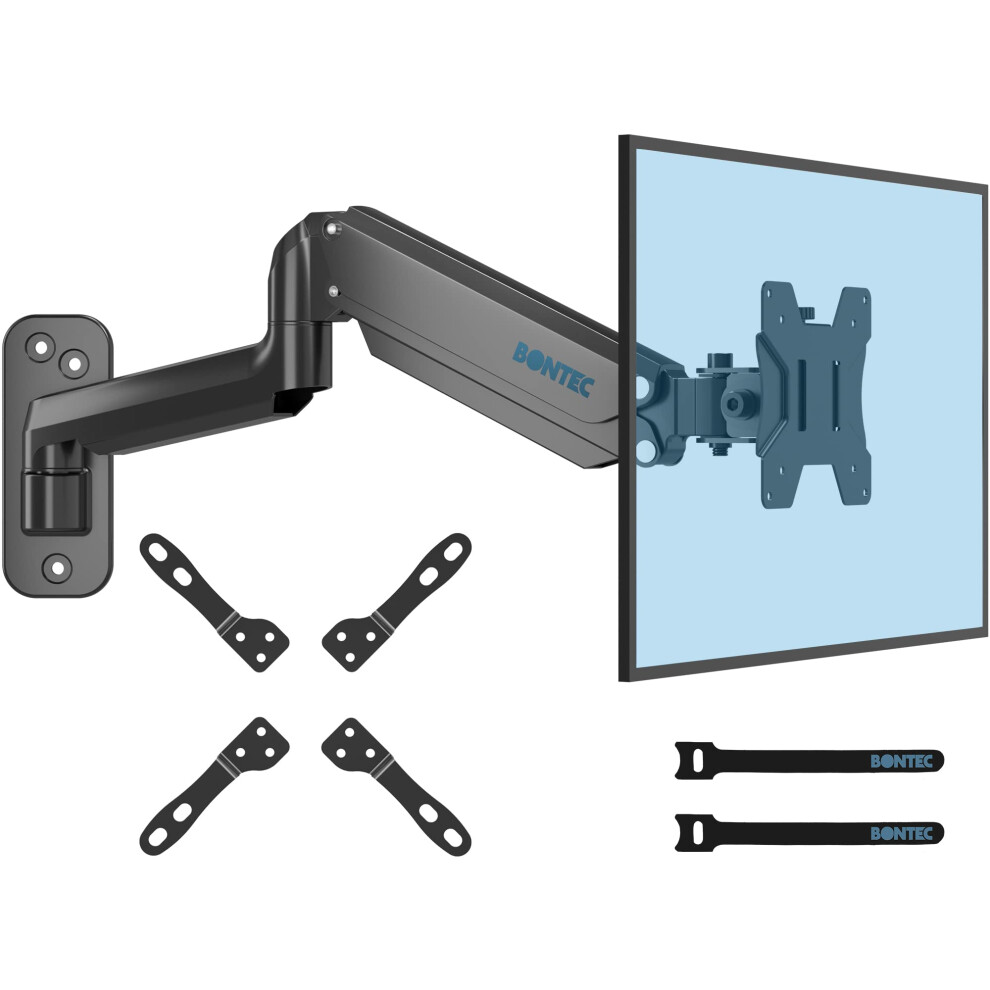 Bontec Wall Mount For 13-42 Inch Screens, Gas Spring Monitor Arm Holds Up To 8Kg, Adjustable Tilt Swivel Mount, Single Arm With Vesa Extension Kit Fit 5051219987762