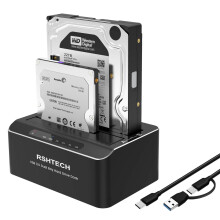 RSHTECH Hard Drive Docking Station Dual Bay, Aluminum External 2.5 & 3.5 inch SATA HDD/SSD Enclosure , USB 3.0 Type-C/A to SATA HDD Caddy, Supports
