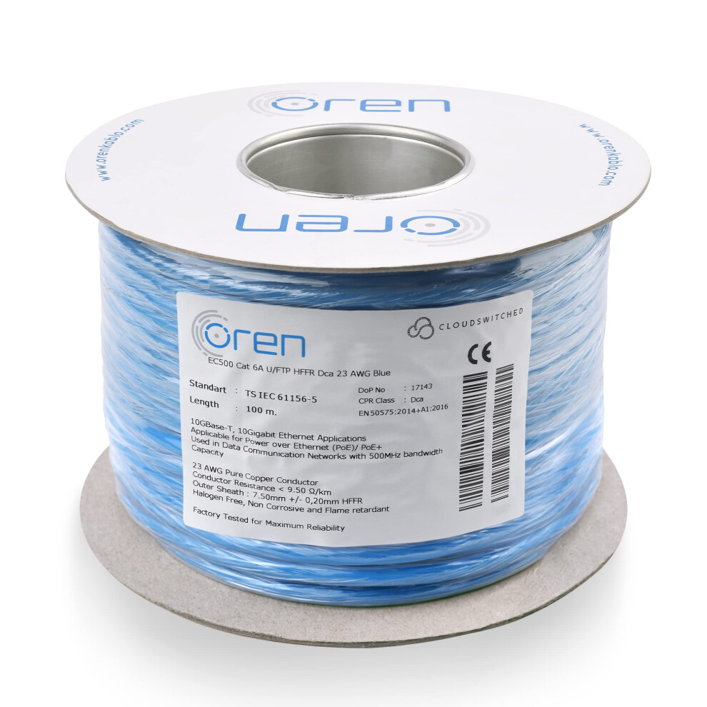 Oren Cat6a 100M Ethernet Cable - 23 Awg Pure Copper Wire - 500 Mhz Bandwidth U/Ftp Internet Lan Network Cable - Halogen Free, Non-Corrosive - 10Gbe 5051219984181