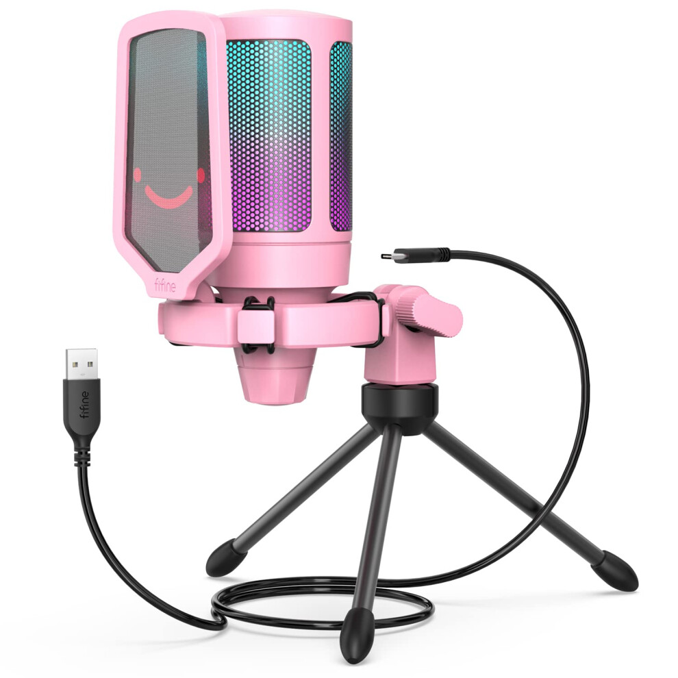 Fifine Gaming Microphone, Usb Pc Streaming Rgb Condenser Microphone For Video, Voice Recording, Podcasts, Youtube, Tiktok On Desktop/Laptop/Ps4/Ps5, Pink
