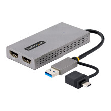 StarTech.com USB 3.0 or USB-C to Dual HDMI Adapter for Windows & macOS, 2x HDMI Displays (1x 4K30Hz, 1x 1080p), Integrated USB-A to C Dongle, 4in/11cm
