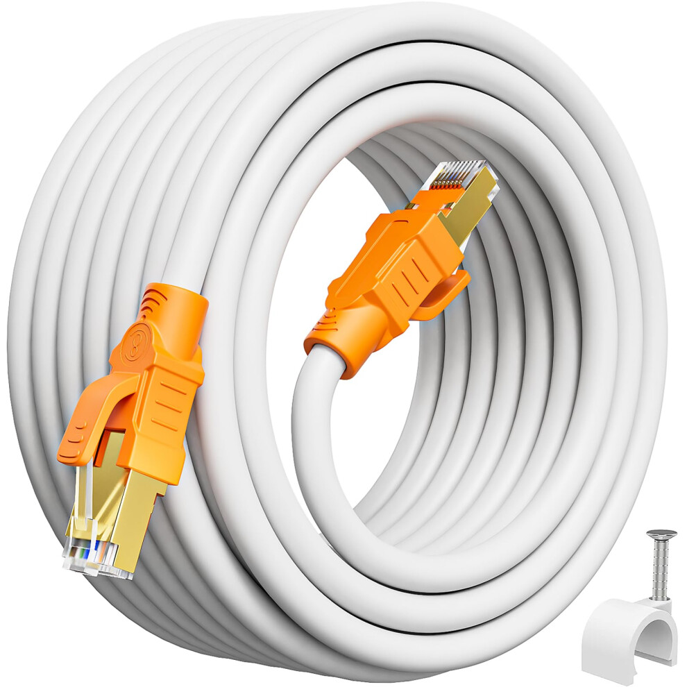 Meipek Cat8 Ethernet Cable 30M Shielded S/Ftp - 40Gbps 2000Mhz High-Speed Lan, 26Awg Waterproof Poe++ Network Cord 30 Meter For Gaming/Data 5051219984464